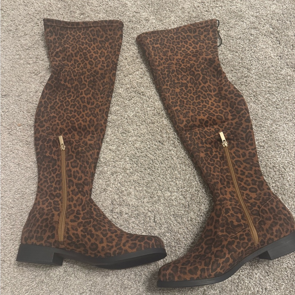 JustFab Leopard Print Flat Boots - Picture 2 of 4